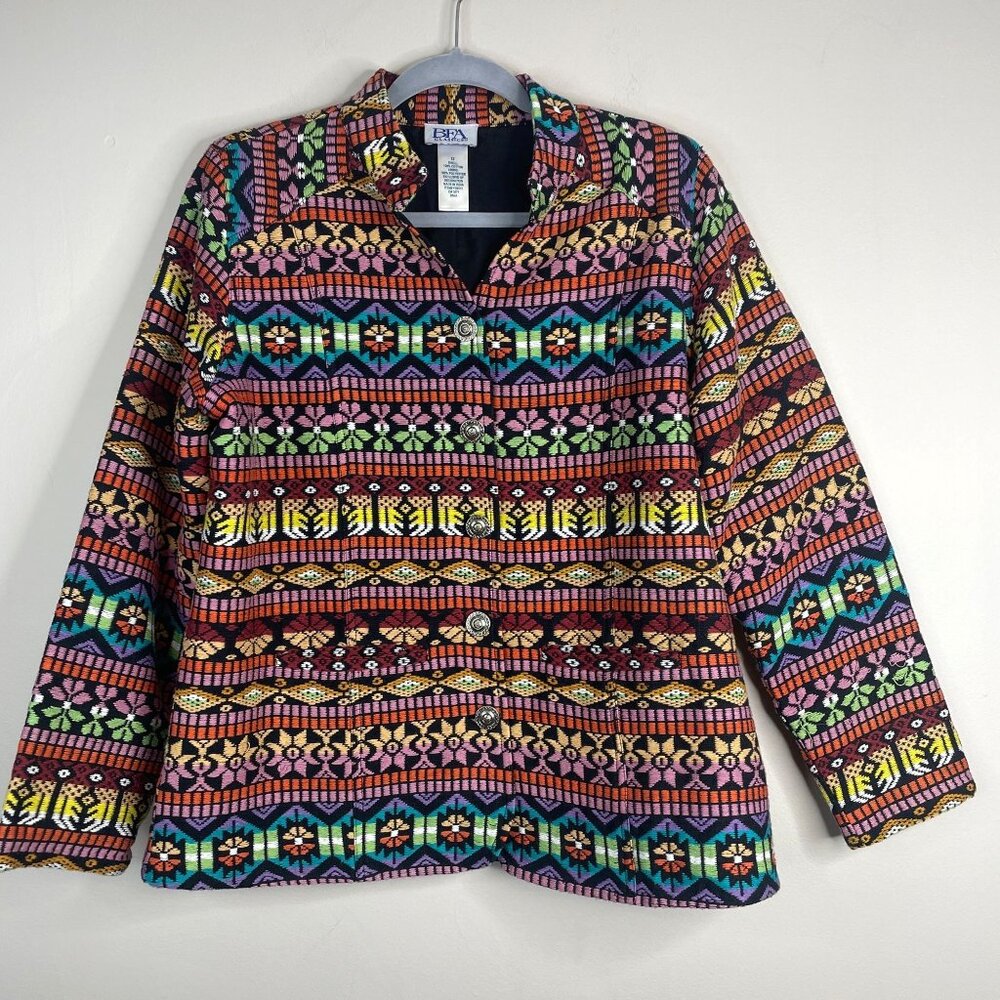 Vintage Aztec Southwest Jacket Womens 12 Colorful‎ Indie Cowgirl Button Detail